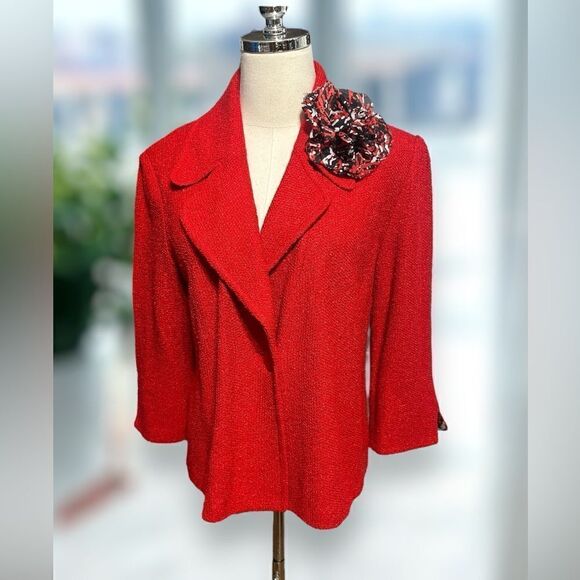 NWT St. John Venetian Red $1250 Tweed Boucle Wool Blend Jacket Blazer Size 10 - Picture 3 of 16